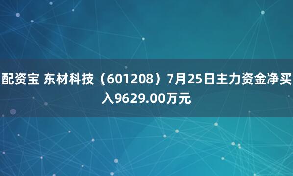 配资宝 东材科技（601208）7月25日主力资金净买入9629.00万元